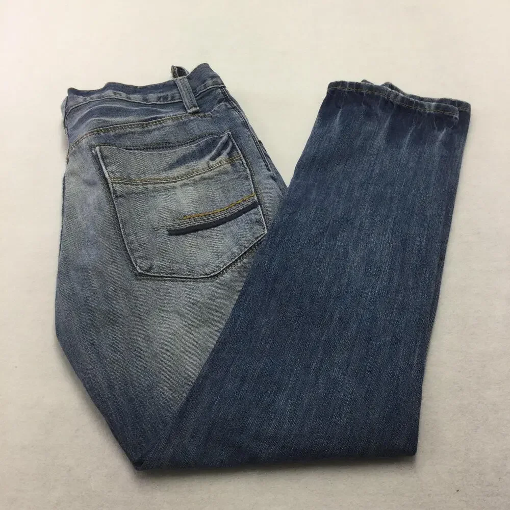 American Rag MAG1 561 Jeans Mens 32x30 Blue Wash Slim Straight Denim Distressed